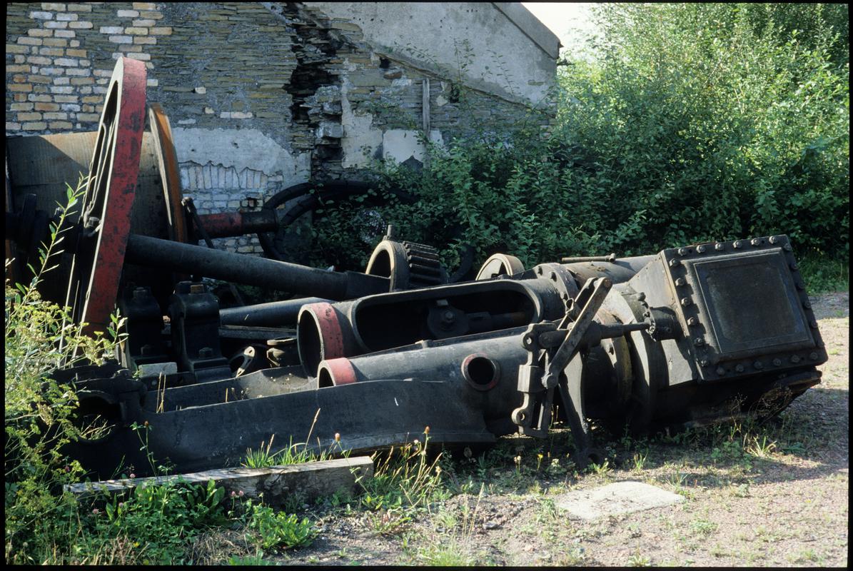 Colour film slide showing parts of a winding engine, ?Morlais Colliery, 4 September 1982.