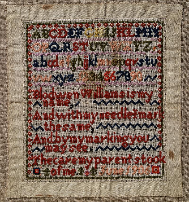 Embroidery sampler by Blodwen Williams, 1906