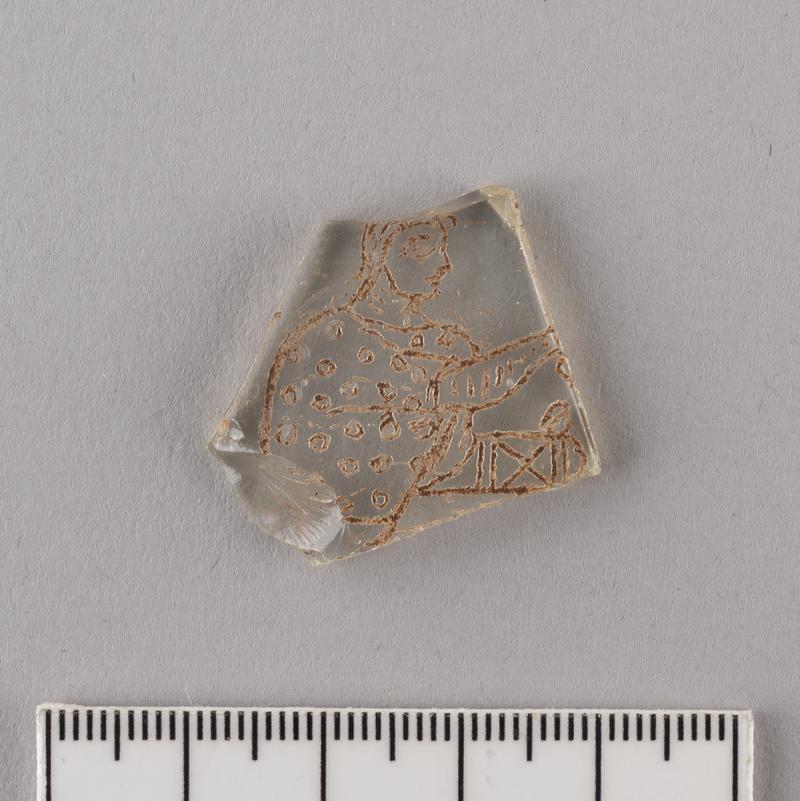 Roman glass, with gladiator engraving