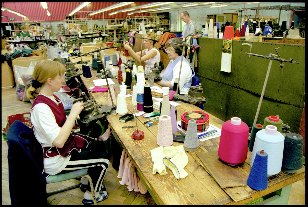 General view of the workshop area at Corgi Hosiery Ltd factory, Ammanford, 1 July 2002.