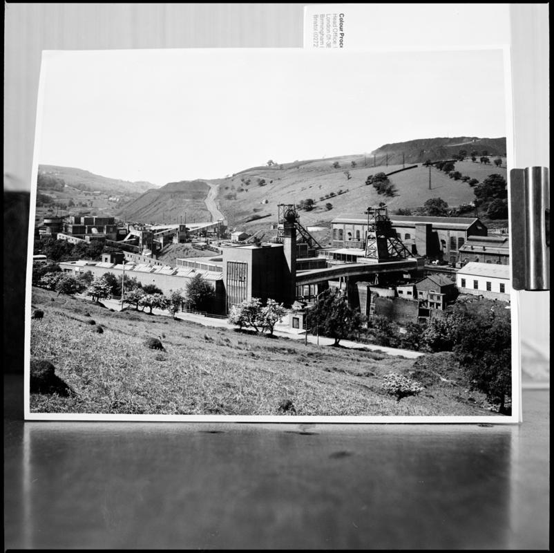 Black and white film negative of a photograph showing a general surface view of Ogilvie Colliery.  &#039;Ogilvie&#039; is transcribed from original negative bag.