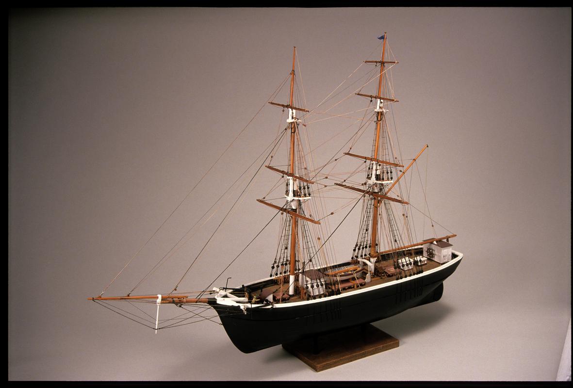 Full hull ship model of a two-masted brig