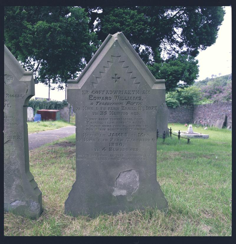 Gravestone of Edward Williams, one of the victims of the Tynewydd Colliery disaster of 1877, at St. Davids church, Hopkinstown.