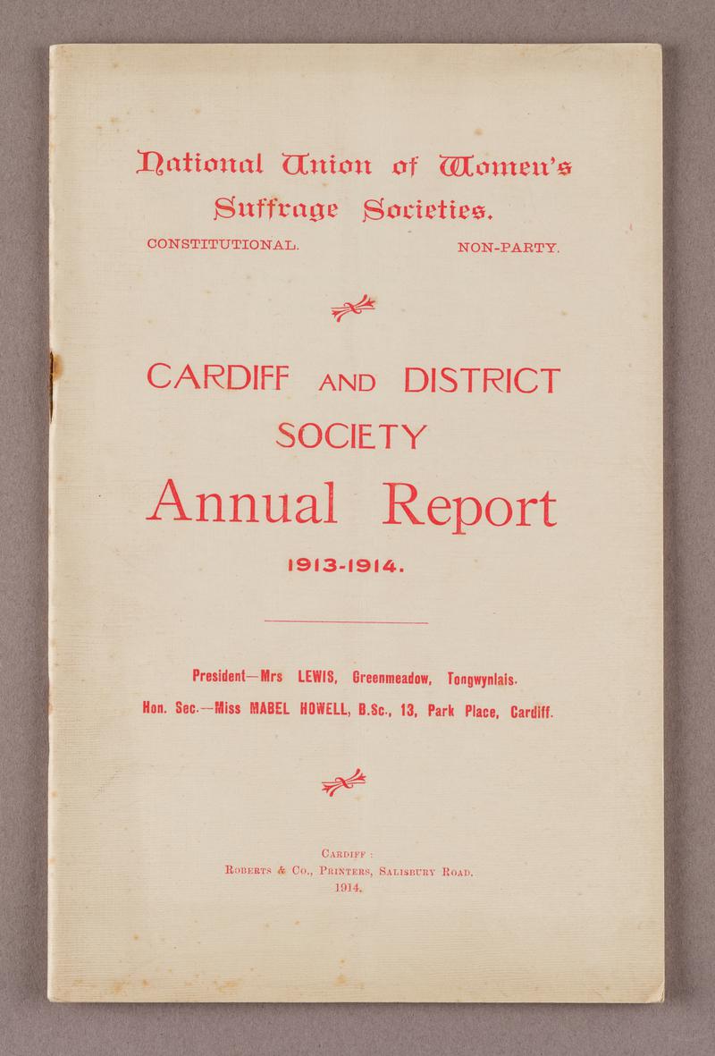 Cardiff and District Women&#039;s Suffrage Society Annual Report 1913-14.