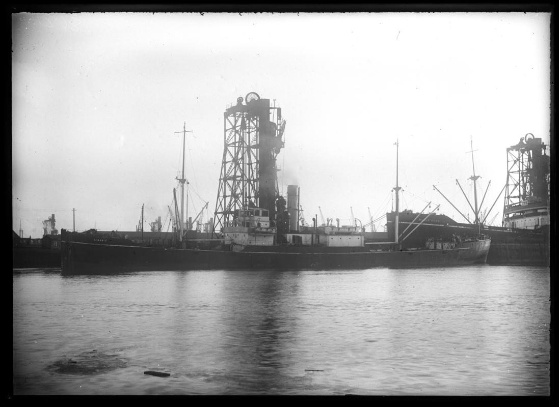 Port broadside view of S.S. DINARIC at Cardiff Docks, c.1938.
