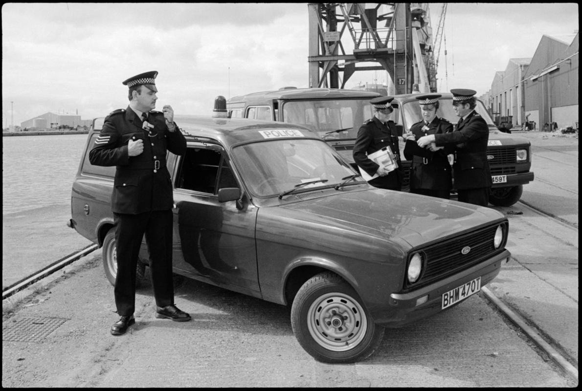 British Transport (Docks) Police at Queen Alexandra Docks, Cardiff. Sergeant Peter Cooper is on the left.