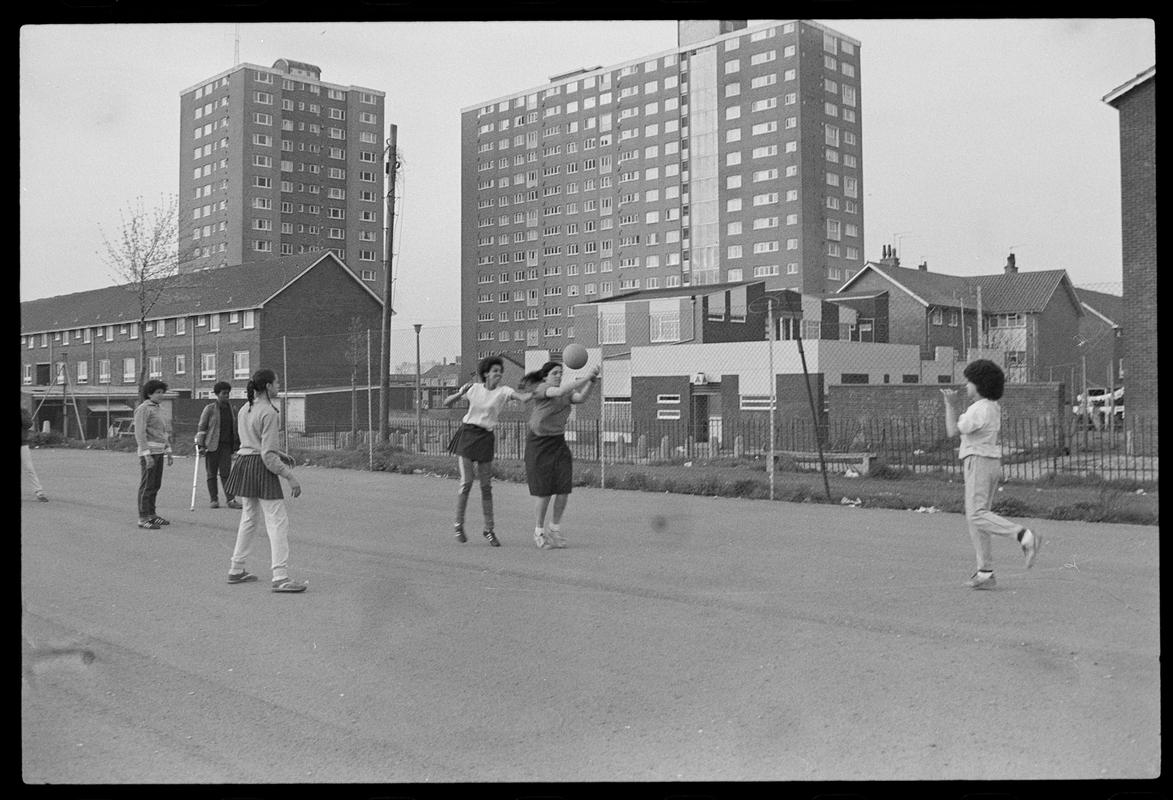 Girls playing netball at Butetown Youth Club.