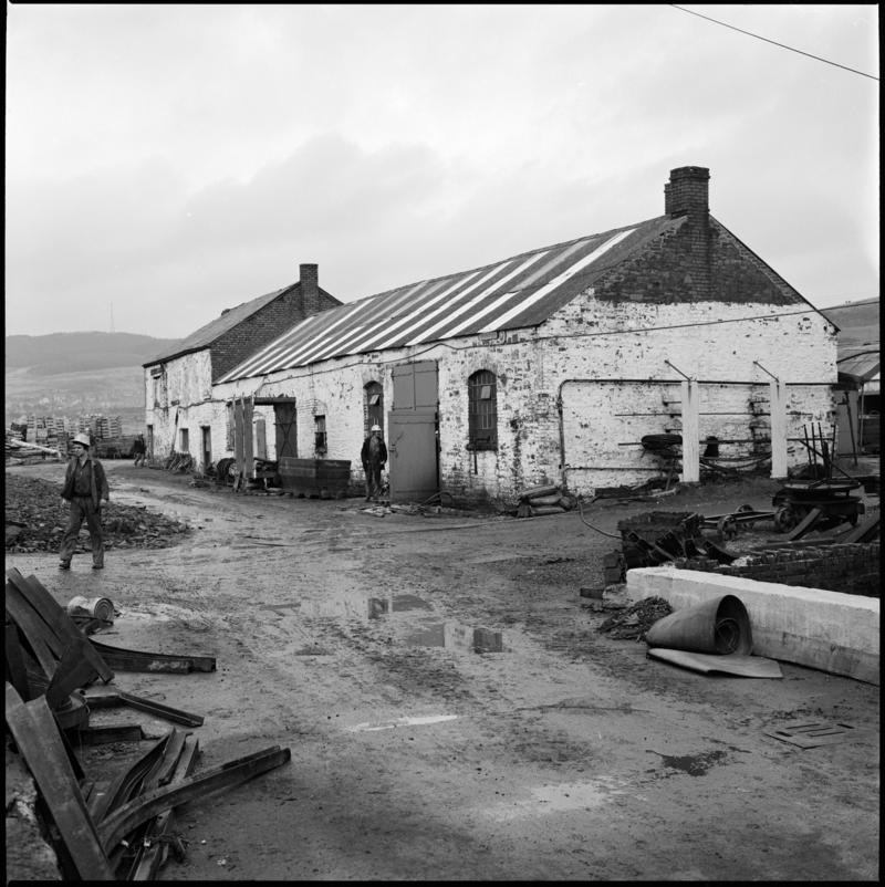 Black and white film negative showing Coegnant Colliery yard and buildings, 25 November 1981.  &#039;25 Nov 1981&#039; is transcribed from original negative bag.
