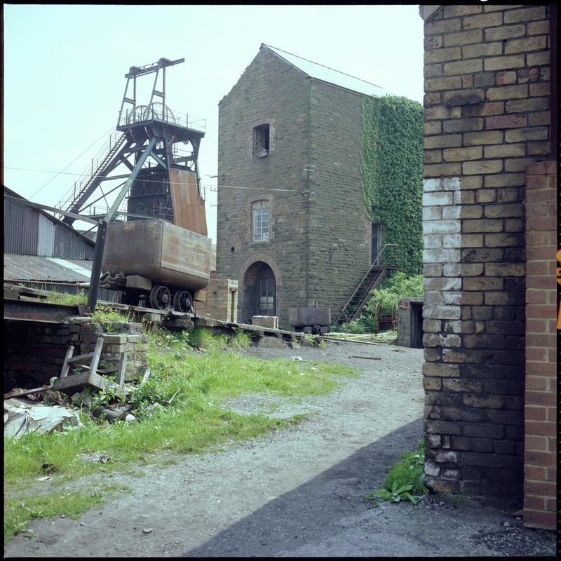 Colour film negative showing a surface view of Morlais Colliery, 13 May 1981.  &#039;Morlais 13/5/81&#039; is transcribed from original negative bag.