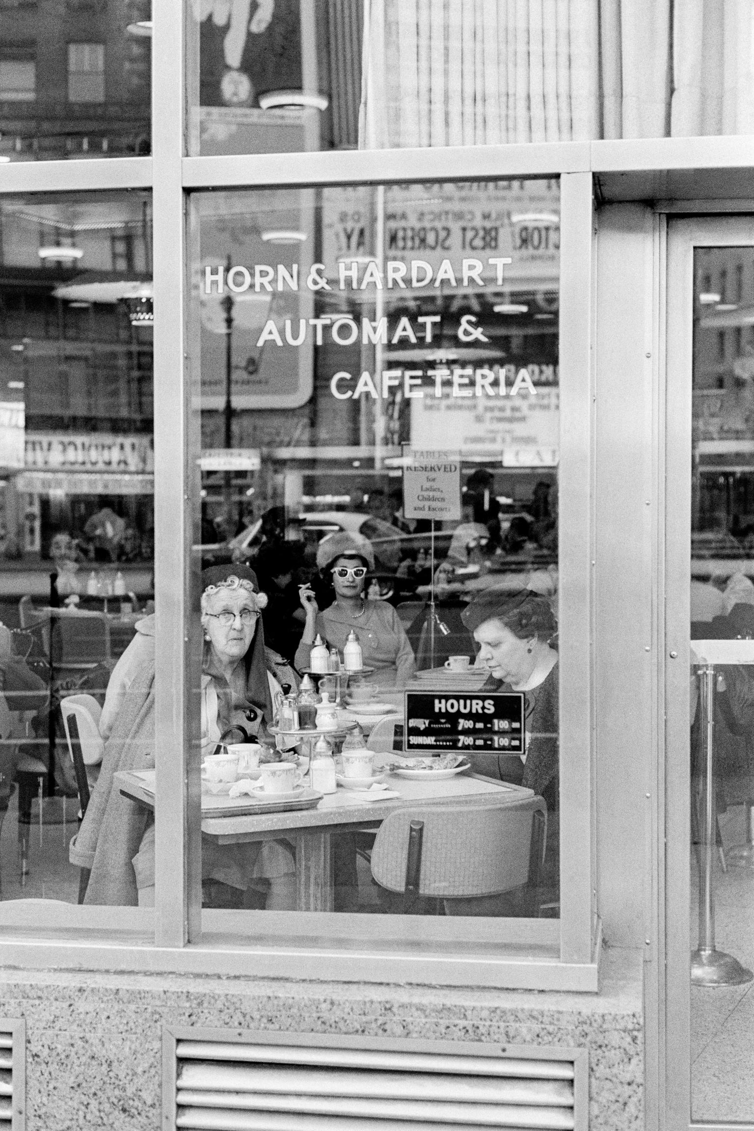 Street scene. Automat and Cafeteria window. New York USA