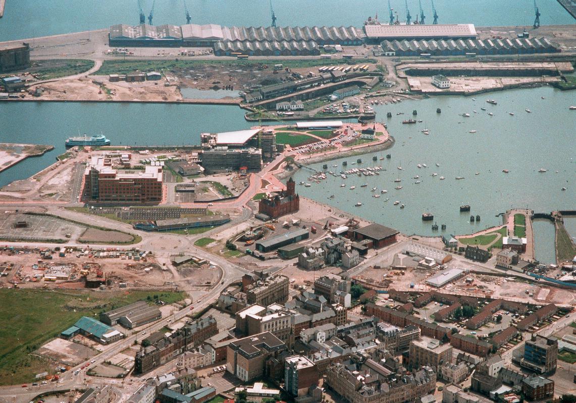 Aerial view of Cardiff Bay and Pierhead