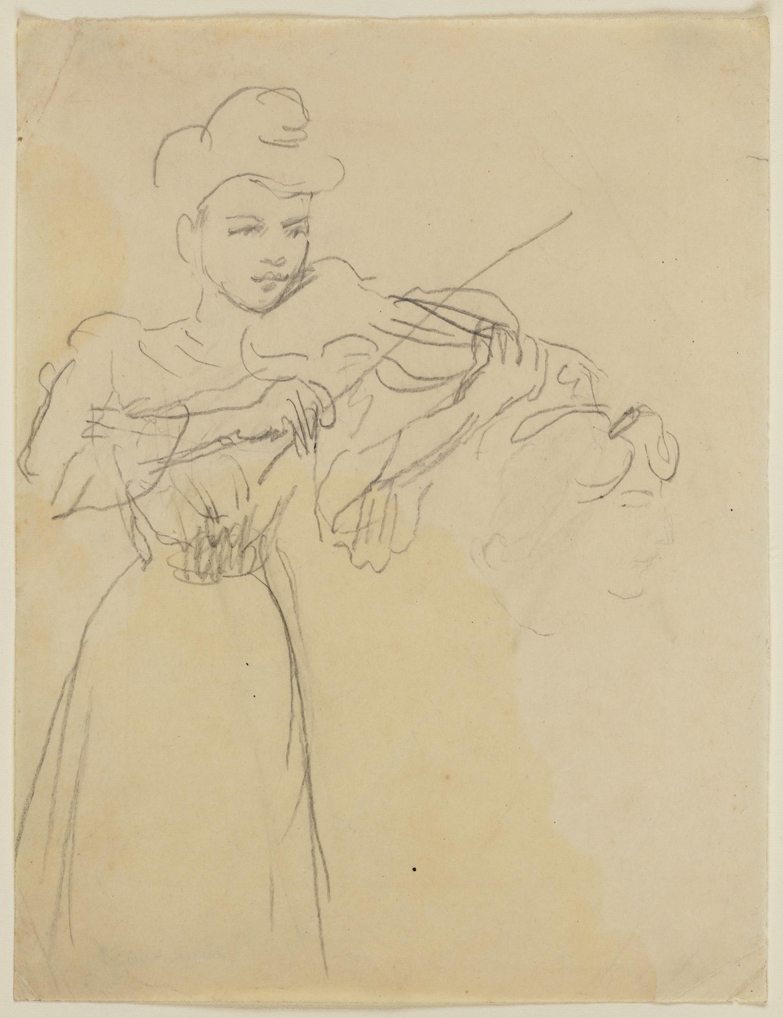 Woman standing playing violin