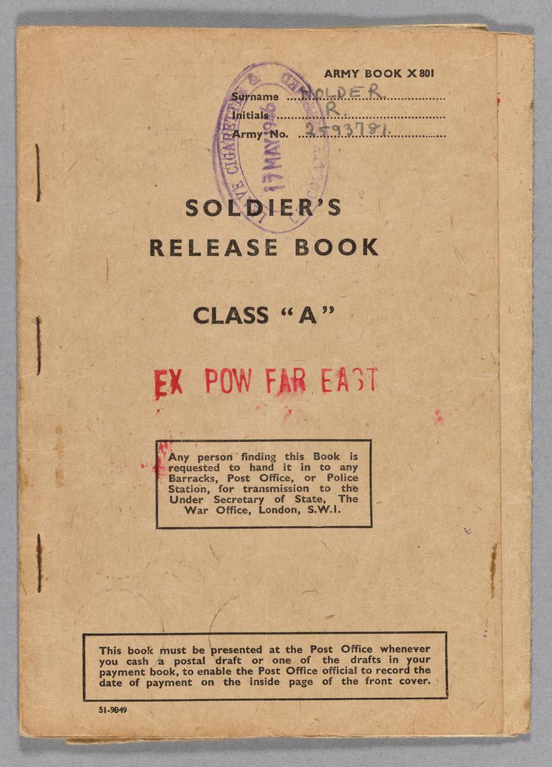 Soldier&#039;s release book - Ronald Holder collection