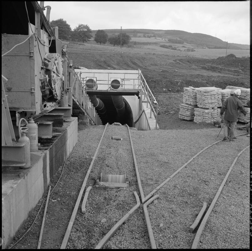 Black and white film negative showing Treforgan new mine entrance, September 1979.  &#039;Treforgan drift Sept 1977&#039; is transcribed from original negative bag.