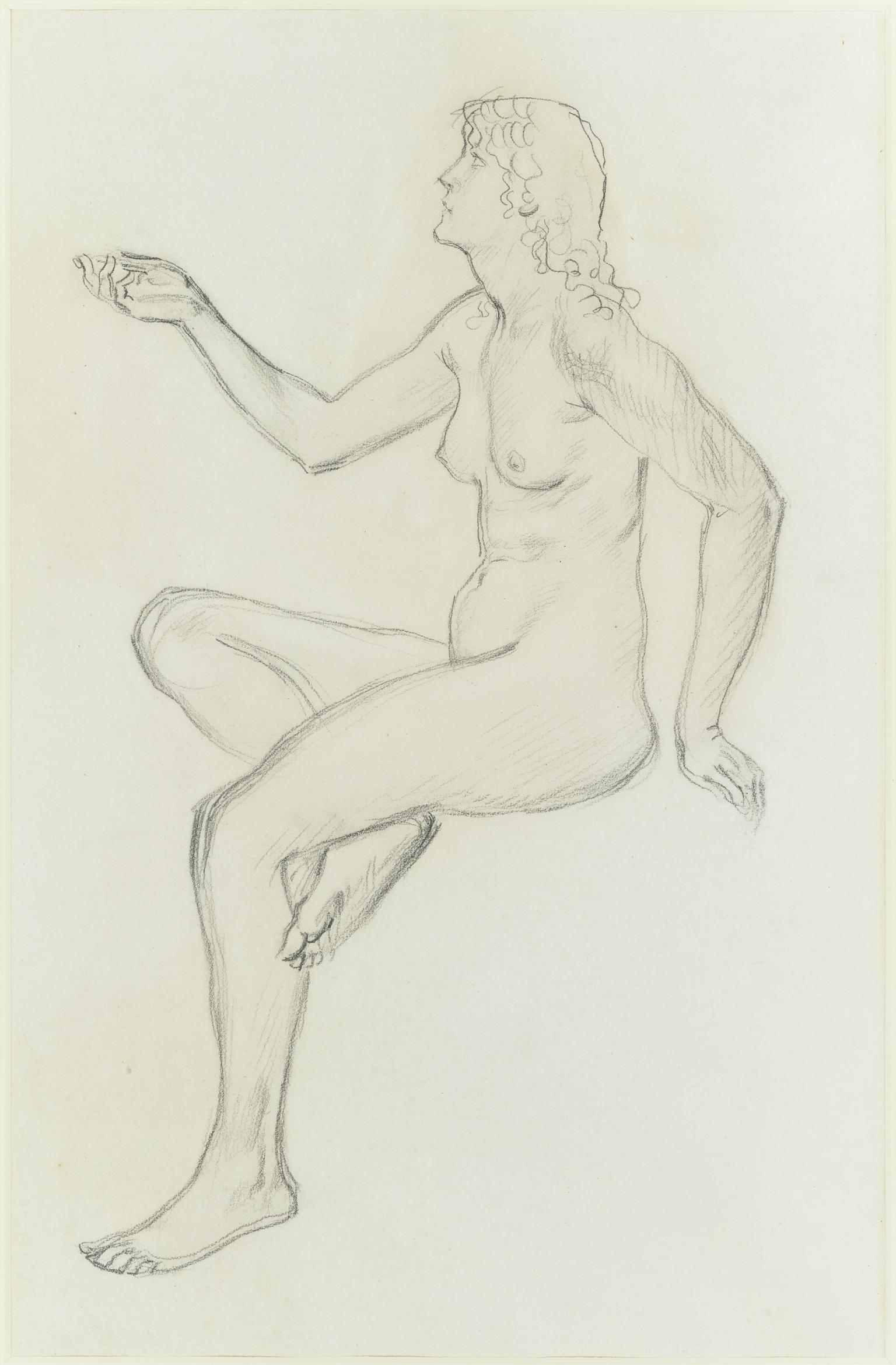 Seated nude with her right arm outstretched