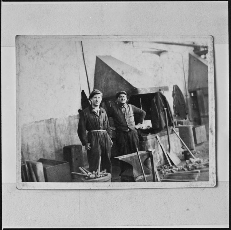 Black and white film negative of a photograph showing two miners, Deep Navigation Colliery.  &#039;Deep Navigation&#039; is transcribed from original negative bag.