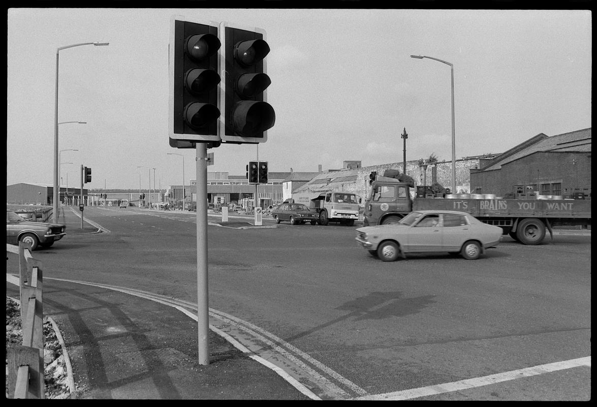 Junction of new road and Bute Street, near Salvation Army Hostel. View nearer to traffic lights.