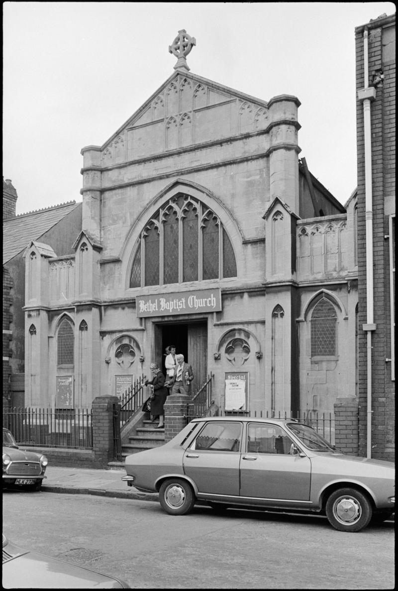 Exterior view of Bethel Baptist Church, Pomeroy Street, Butetown. It was formerly the Welsh Congregational Church. Bethel moved here in the 1950s when the lease expired at their Mountstuart Square Chapel.