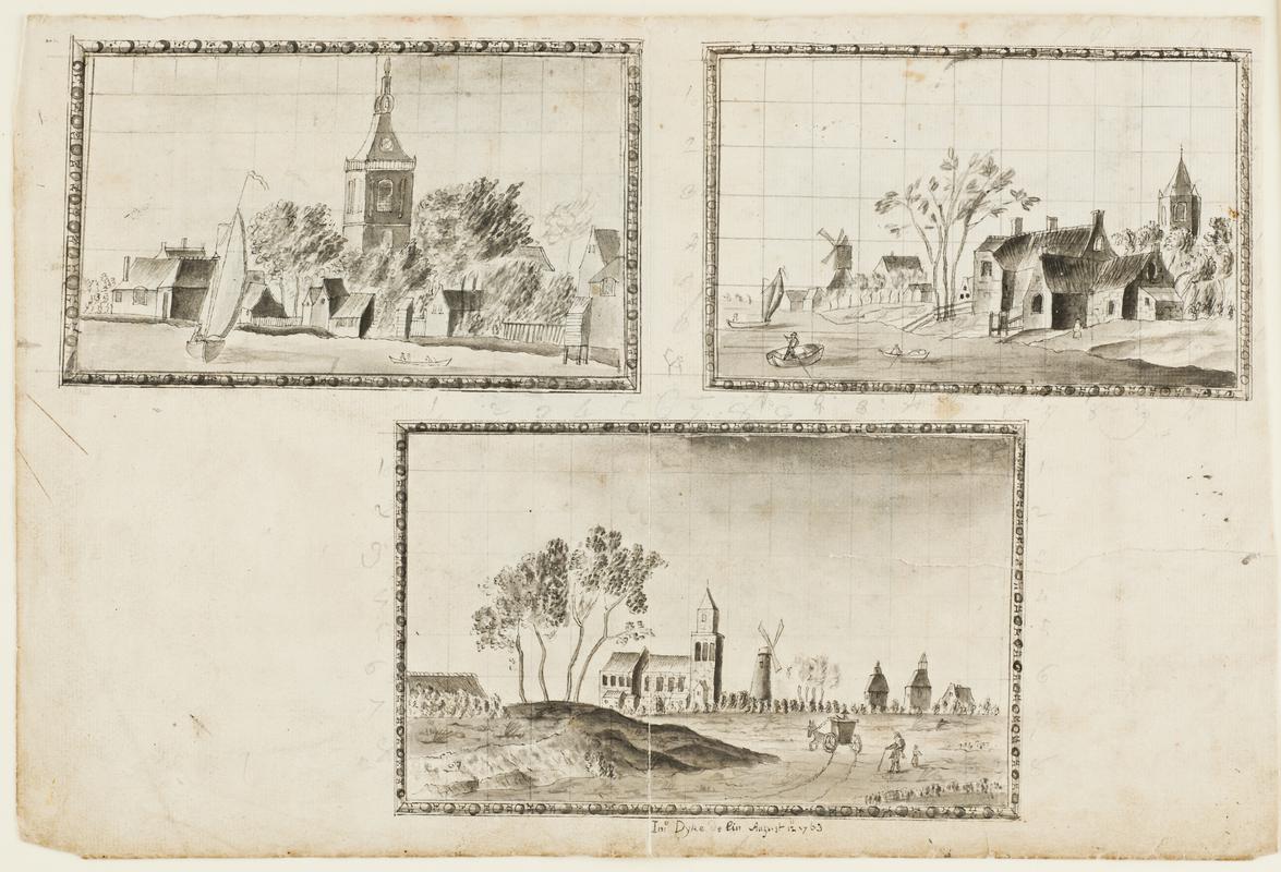 drawings of lanscapes by John Dyke (obverse)