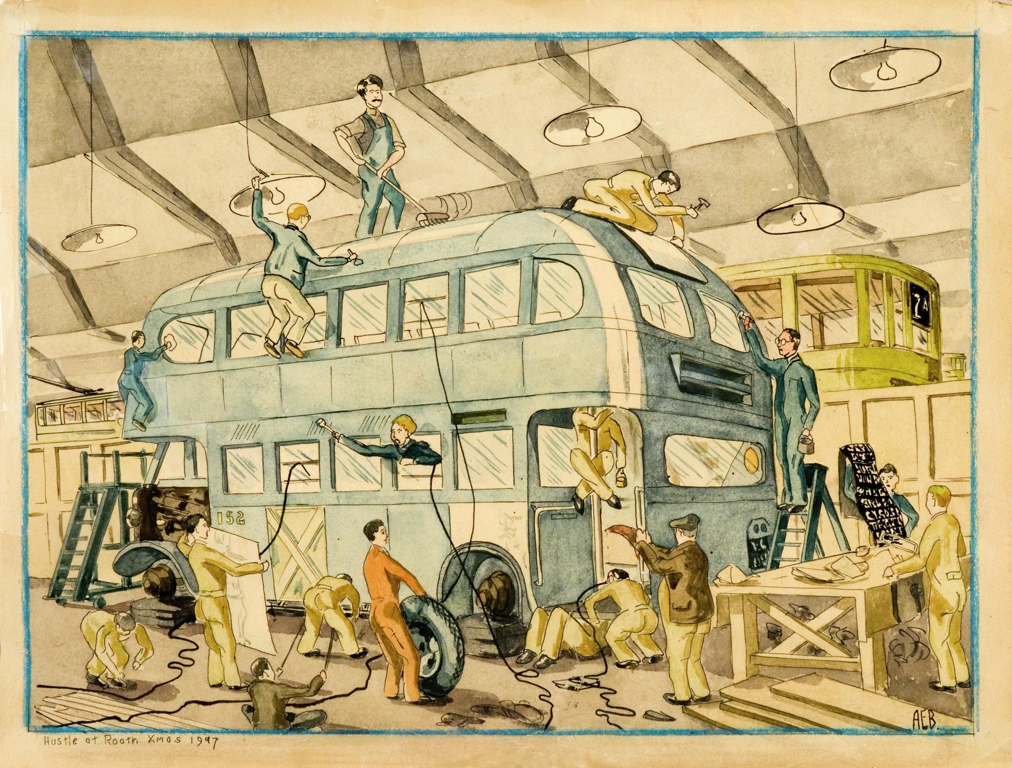 Hustle at Roath Xmas 1947 (drawing)