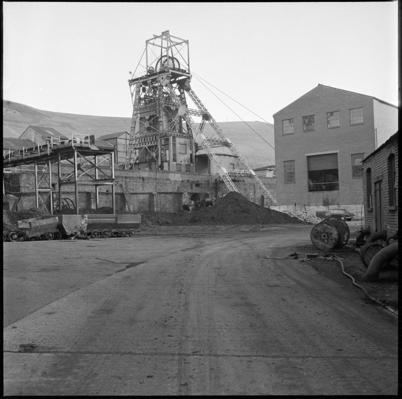 Black and white film negative showing the upcast shaft, Merthyr Vale Colliery 15 January 1976.  &#039;Merthyr Vale 15/1/76&#039; is transcribed from original negative bag.