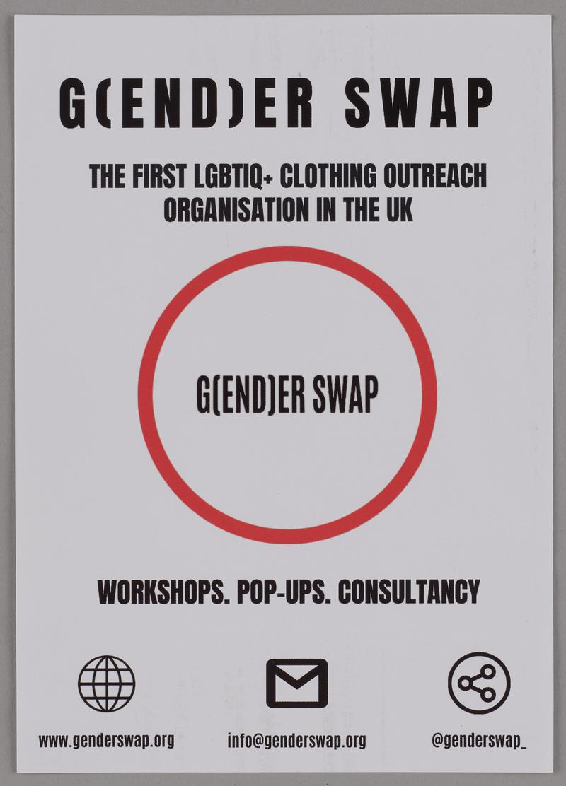 G(end)er Swap&#039; flyer &#039;The first LGBTIQ+ clothing outreach organisation in the UK&#039;.