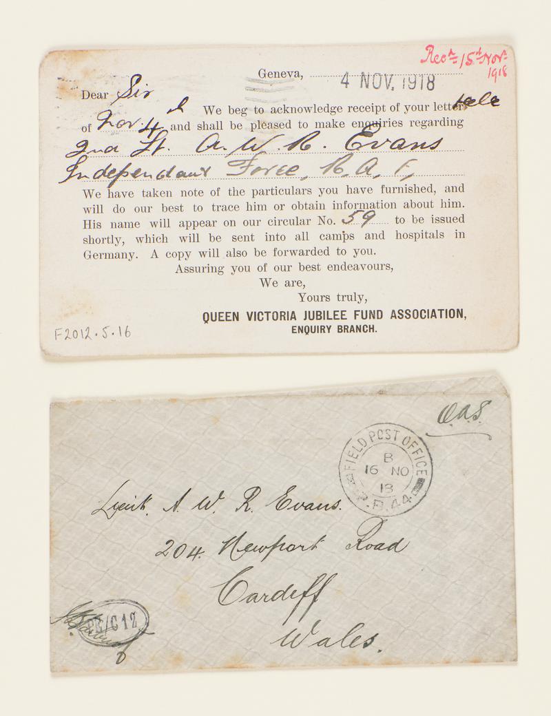 Postcard sent from The The International Prisoner&#039;s Acency in Geneva