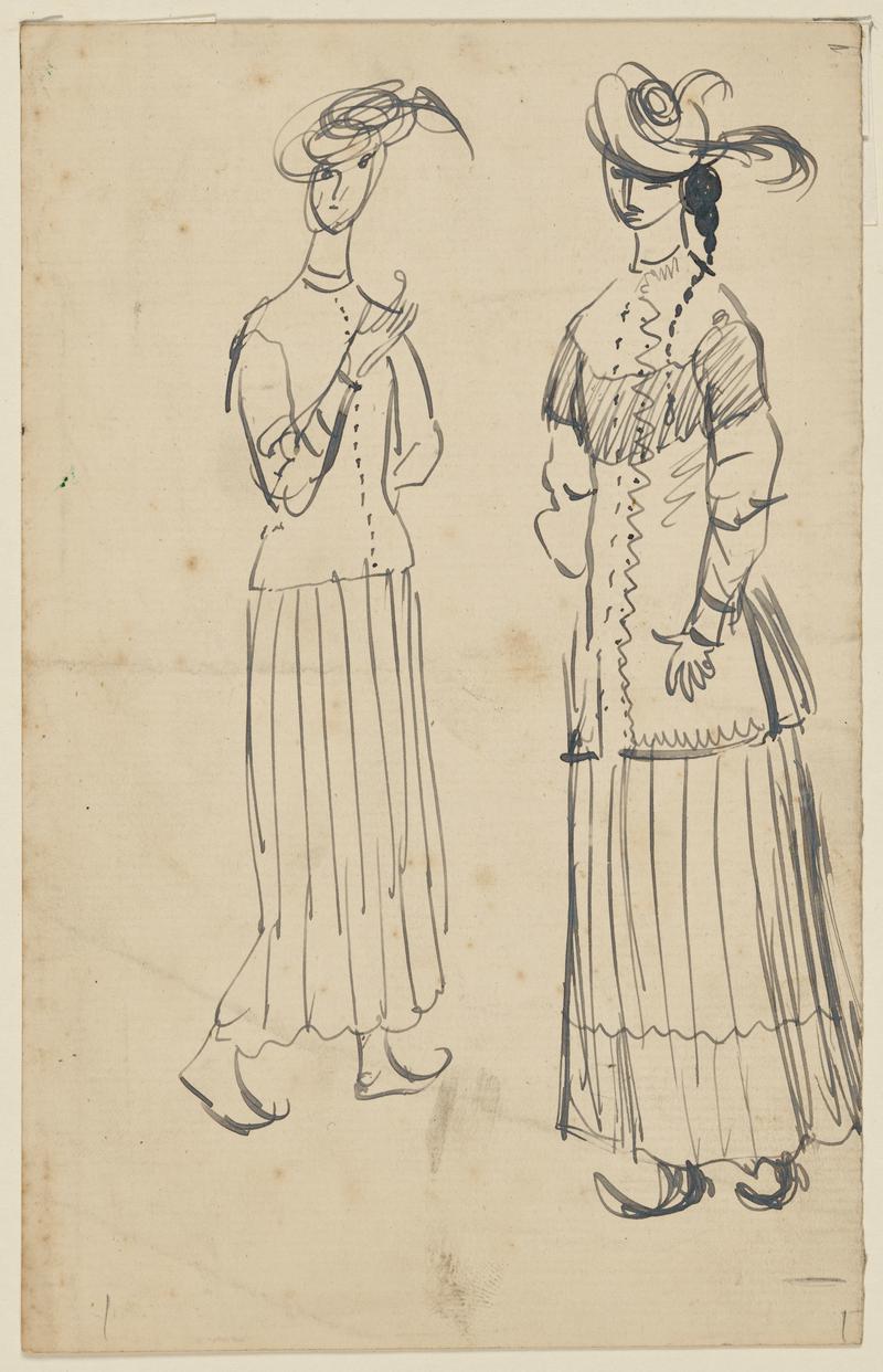Two Sketches of a Woman in Jacket and Skirt