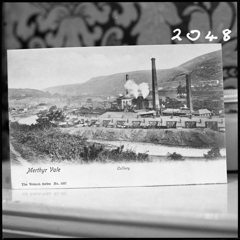 Black and white film negative of a photograph showing a general surface view of Merthyr Vale Colliery.  &#039;Merthyr Vale&#039; is transcribed from original negative bag.