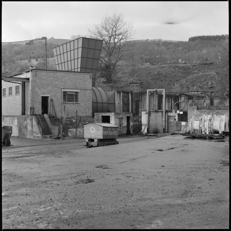 Black and white film negative showing the Treforgan Colliery fan house on the return airway in 1979.  &#039;Treforgan&#039; is transcribed from original negative bag.