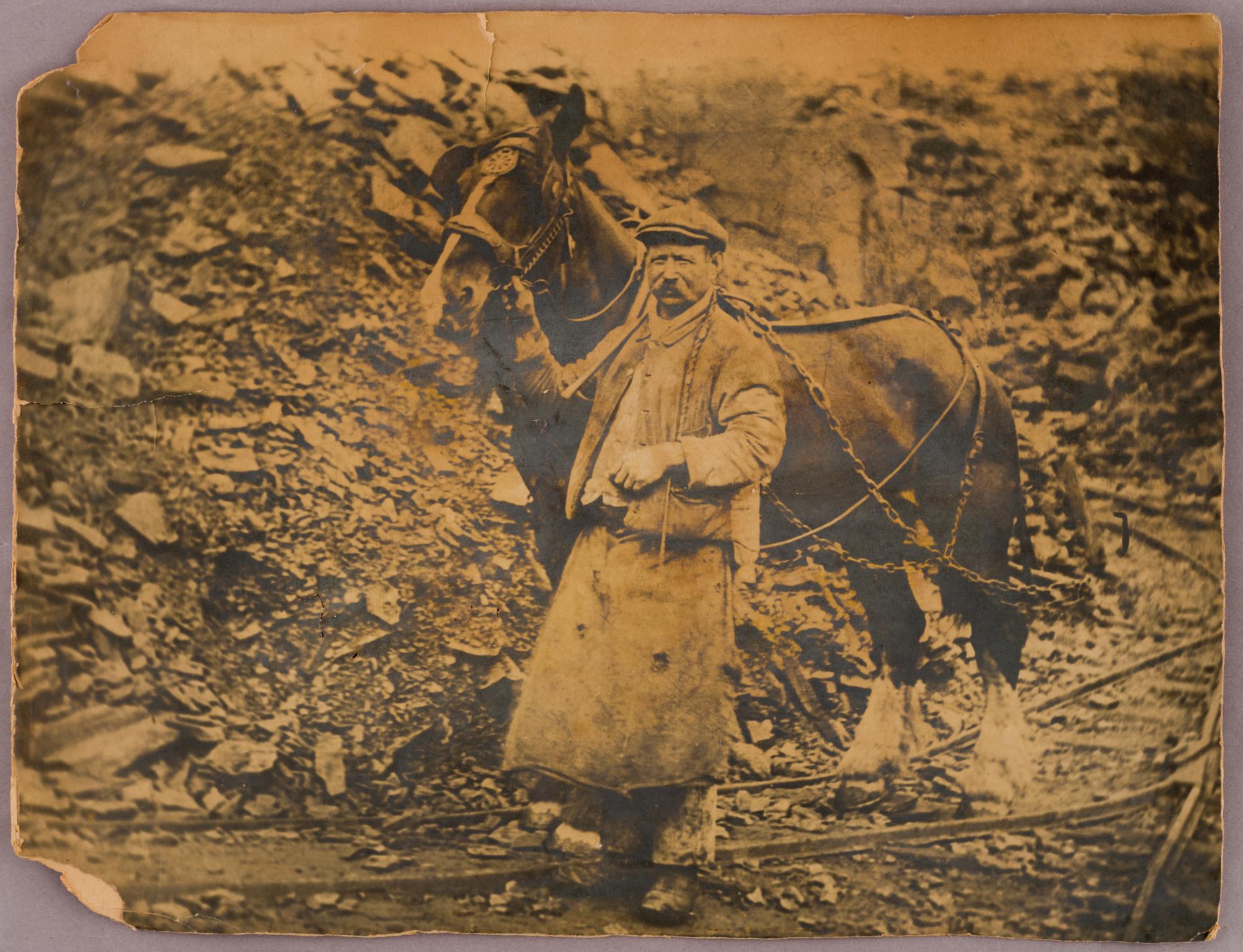 Blacksmith with horse, photograph