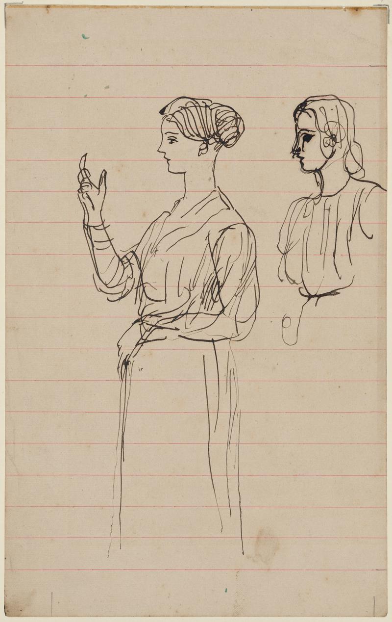 Sketches of a standing Woman and Head of a Woman