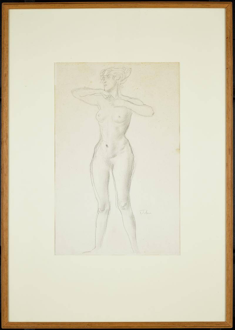 Standing female nude, with arms across her chest