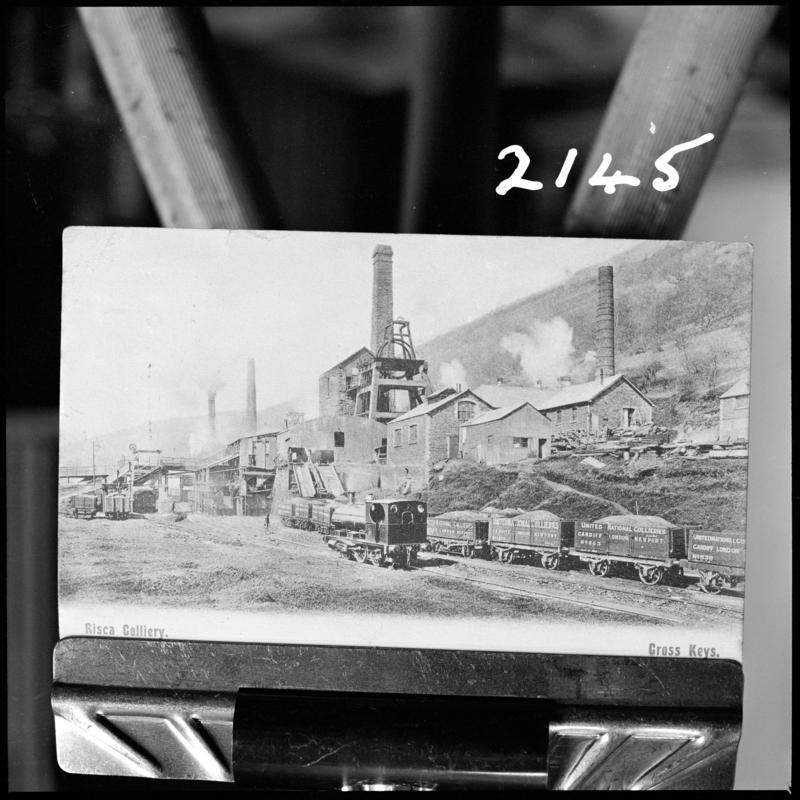 Black and white film negative of a photograph showing a general surface view of Risca Colliery.  &#039;Risca&#039; is transcribed from original negative bag.