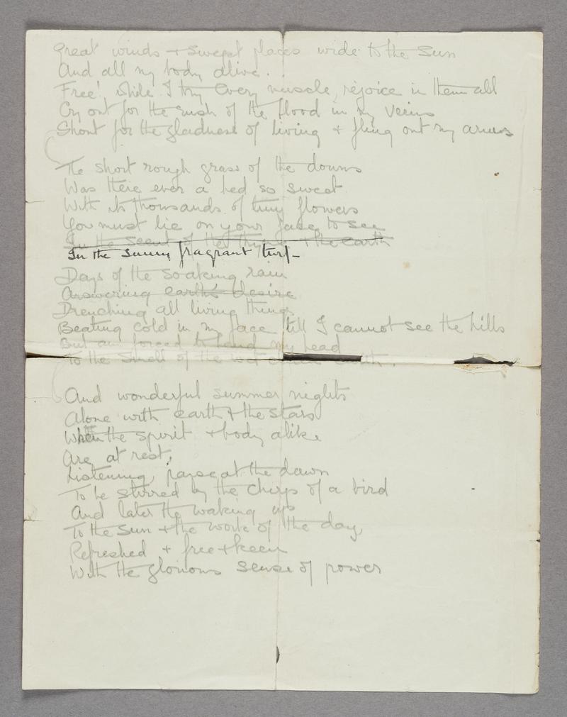 Sheet of handwritten poetry by a suffragette, G.M. Hazel, in Holloway Prison. Dated March 7th 1912