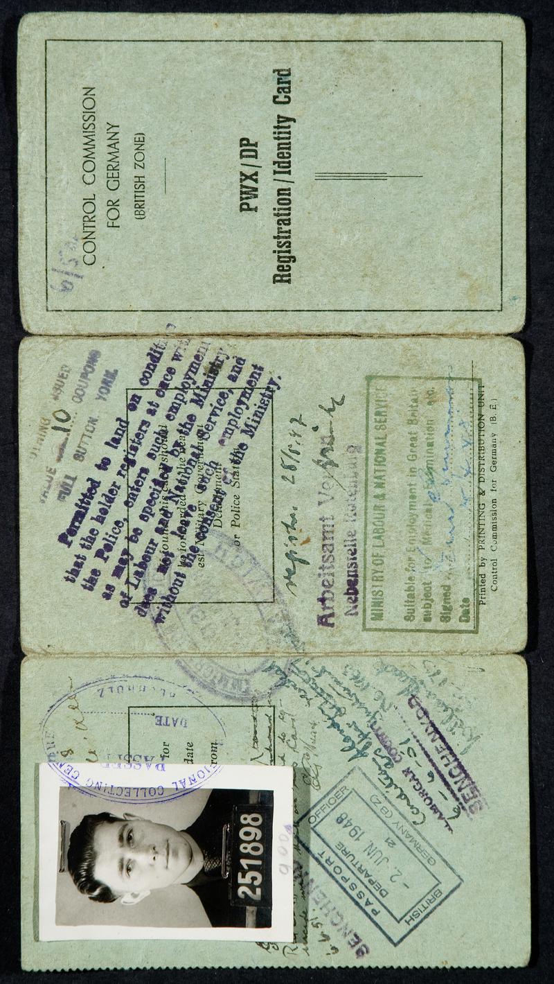 E J Licitus&#039; registration/identity card (covers &amp; photo)