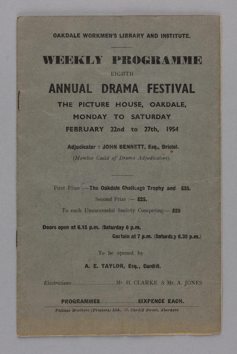Programme for Annual Drama Festival, 1954