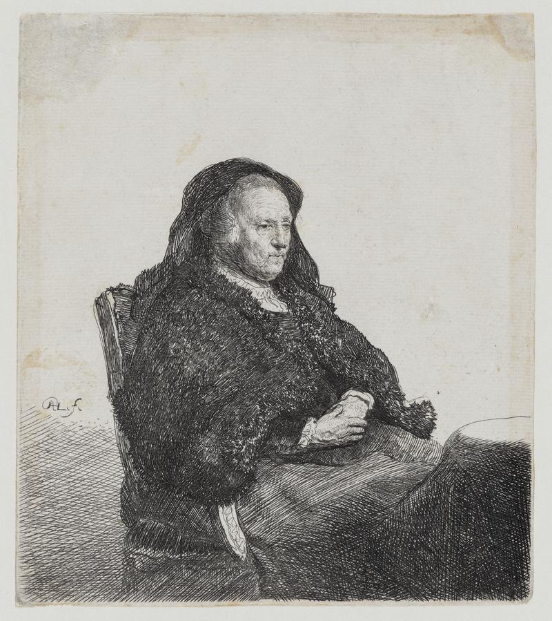 Rembrandt&#039;s Mother Seated at a Table Looking Right