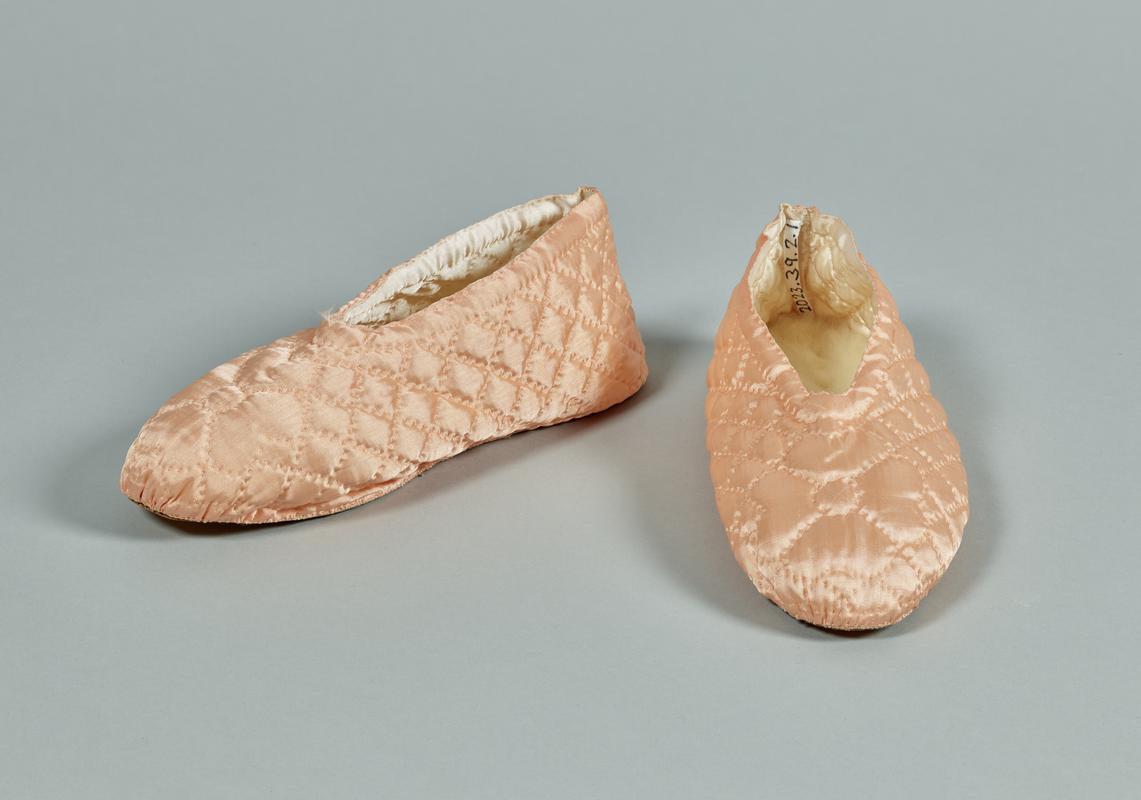 Pair of quilted slippers, mid-20th century