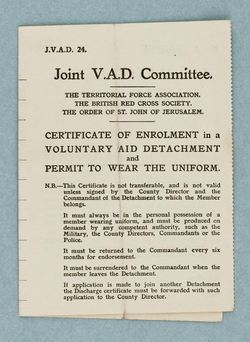 Joint VAD Committee enrolment certificate