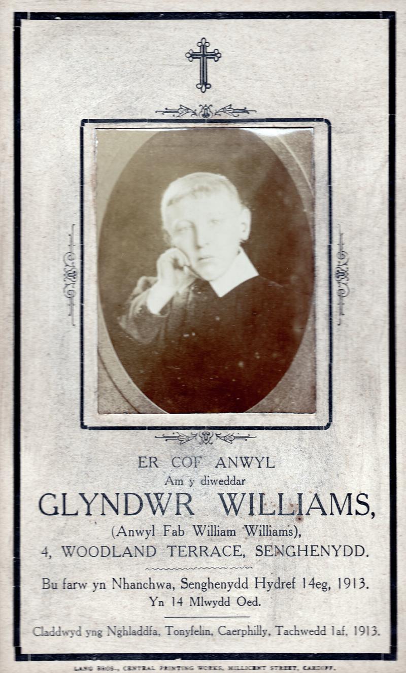 Glyndwr Williams, killed at Universal Colliery explosion Senghenydd, 1913