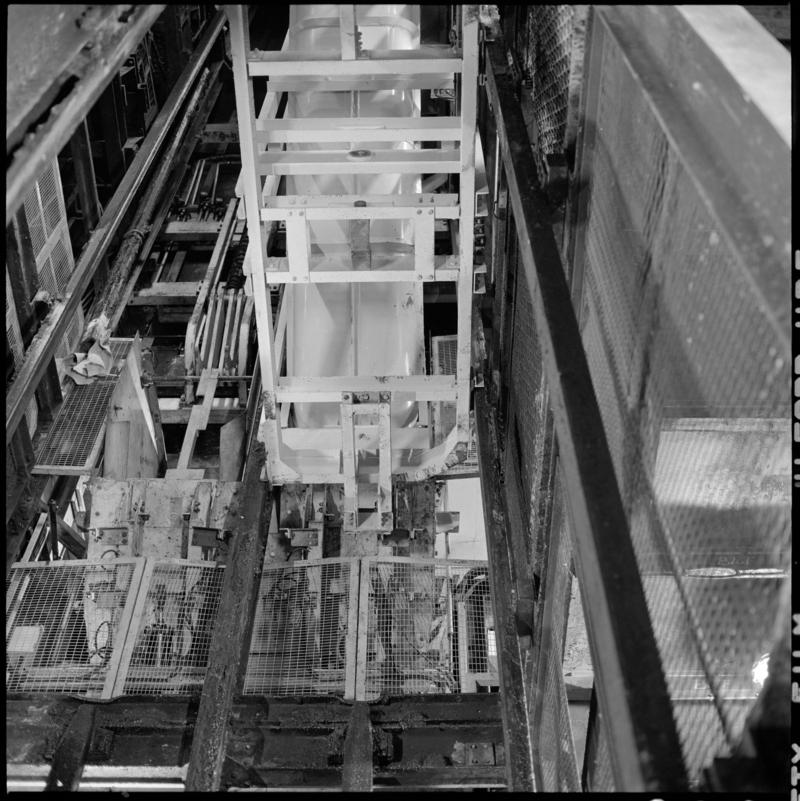 Black and white film negative showing a view of the shaft, Lady Windsor Colliery.