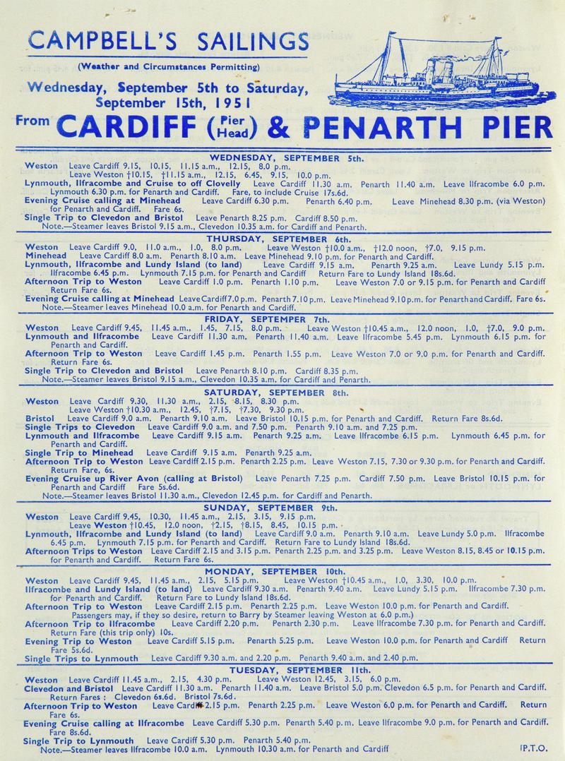 Campbell&#039;s Sailings, handbill