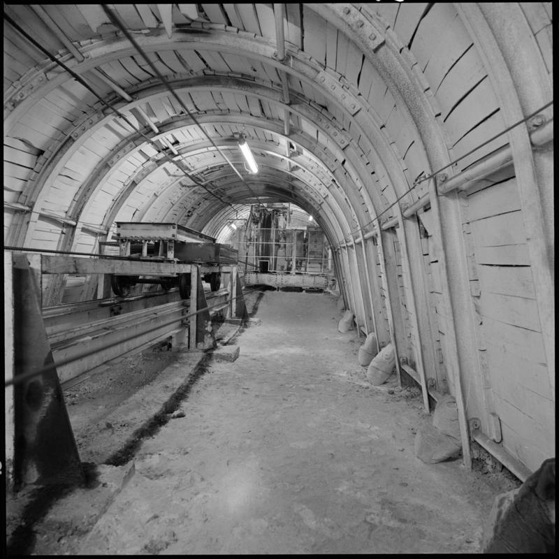 Black and white film negative showing an underground view, Merthyr Vale Colliery 2 July 1981.  &#039;2 Jul 1981&#039; is transcribed from original negative bag.