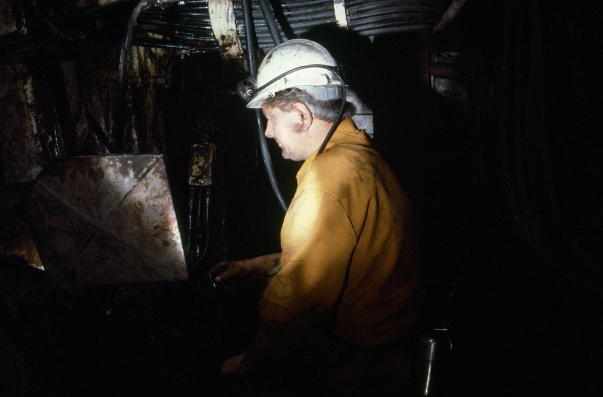 Colour film slide showing a miner underground, Oakdale Colliery 21 May 1981.