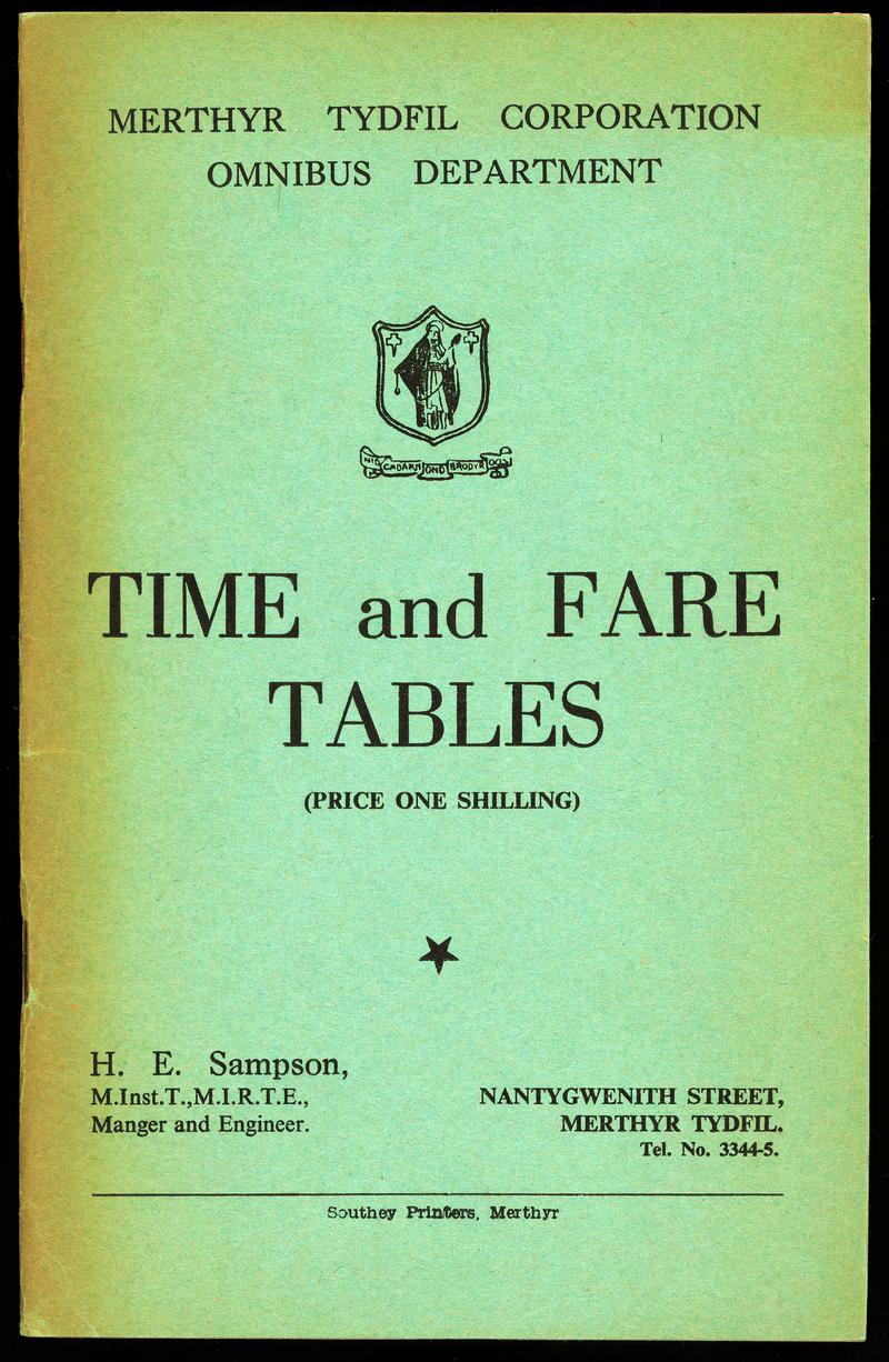 Merthyr Tydfil Corporation timetable and fare tables