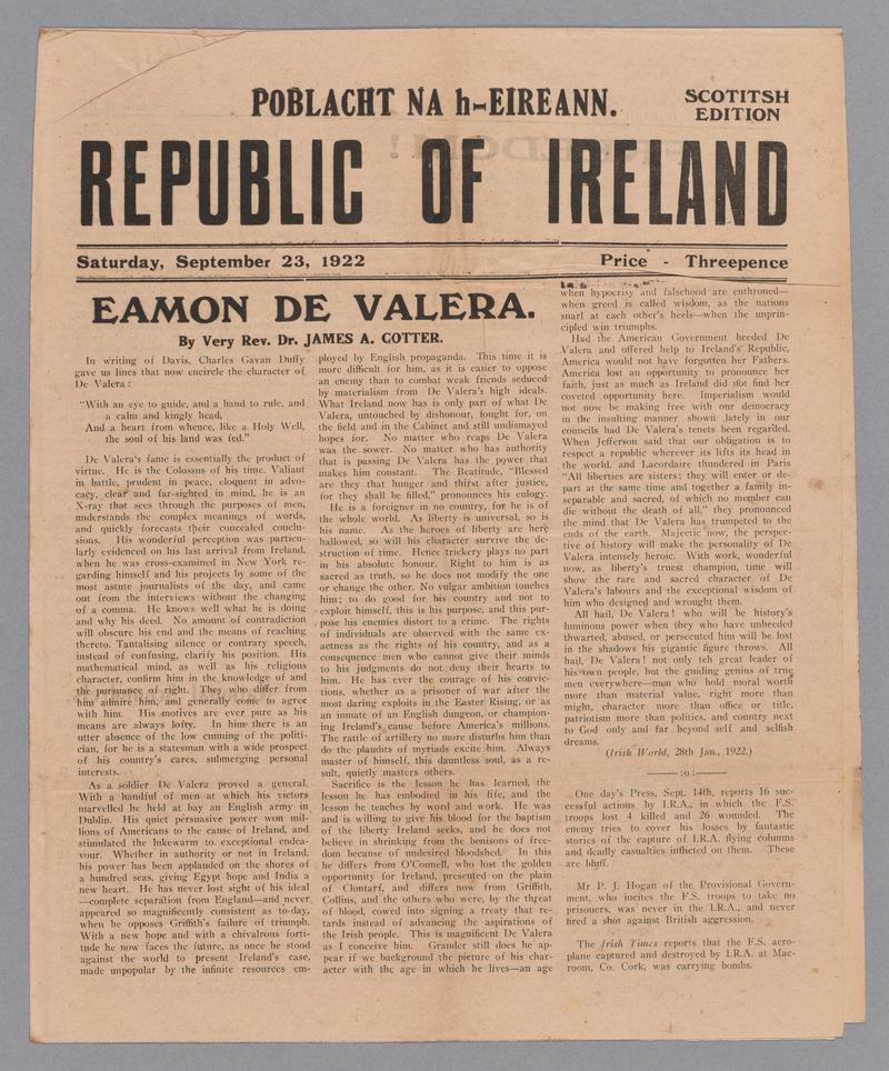 POBLACHT na h-EIREANN - REPUBLIC OF IRELAND (Scottish Edition) September 23, 1922