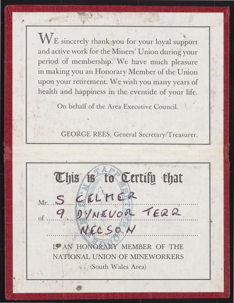 NUM honorary member&#039;s card : inside pages