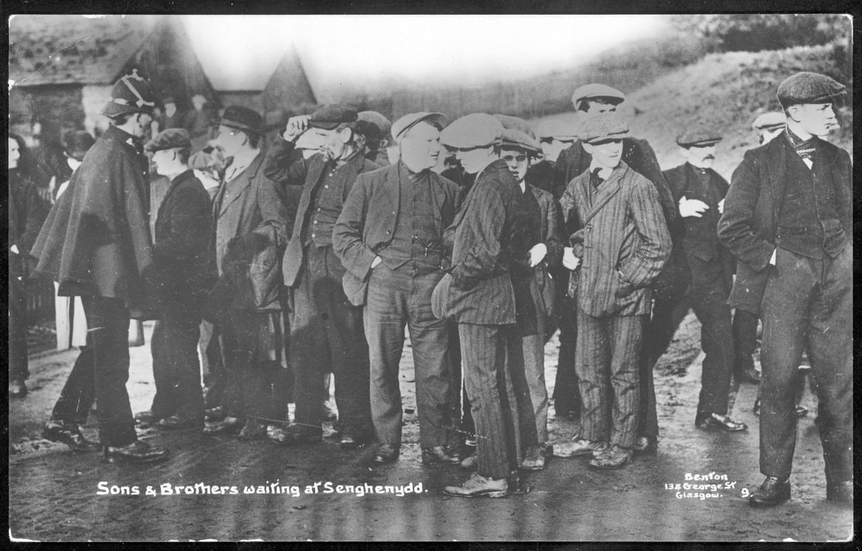 Universal Colliery, Senghenydd. Sons &amp; brothers waiting at Senghenydd