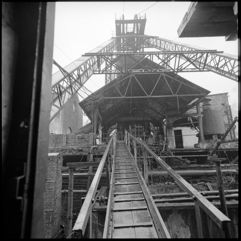 Black and white film negative showing the headgear, Lewis Merthyr Colliery.  &#039;Lewis Merthyr&#039; is transcribed from original negative bag.  Appears to be identical to 2009.3/1474.